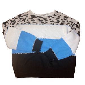 NORACORA Size Small Blue Black and White Colorblock Acrylic Sweater